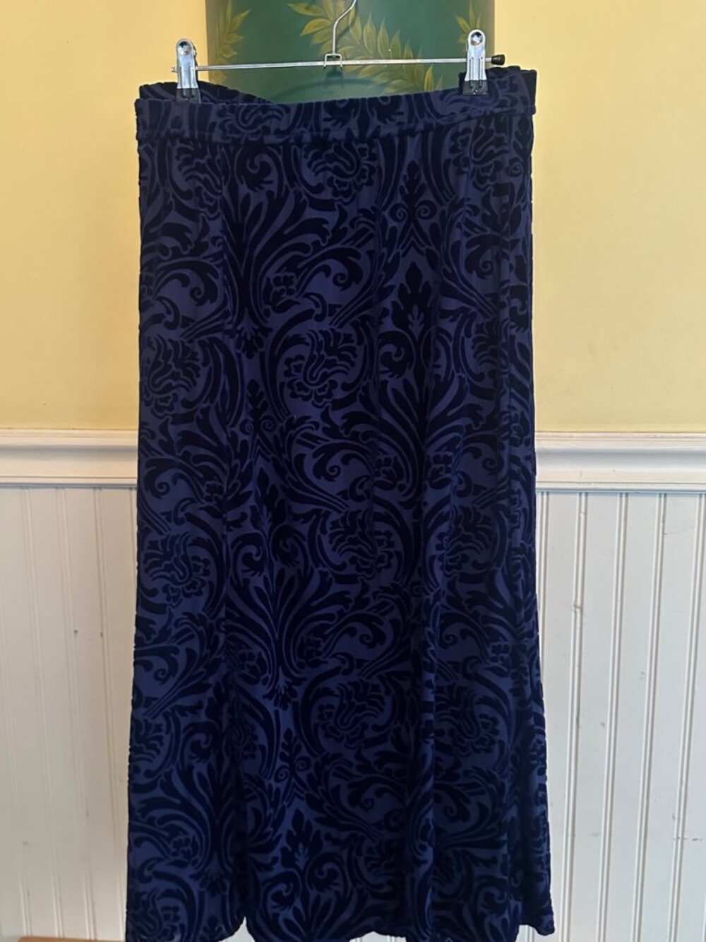 Bob Mackie Wearable Art Velvet Maxi Skirt Blue Damask Pattern 1X